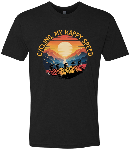 Cycling is my happy speed shirt with a cyclist team moving on uphill