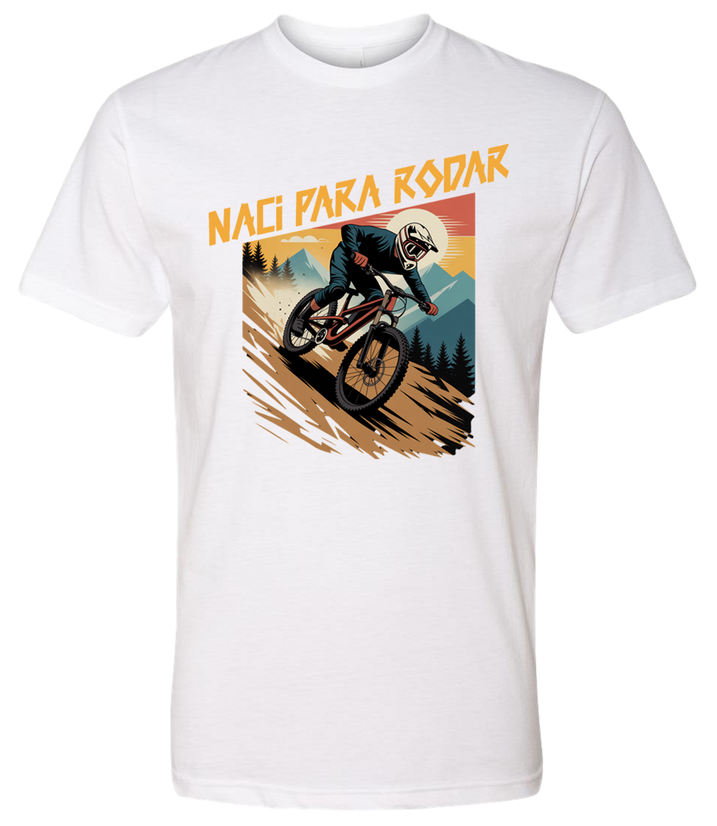 Man outdoors riding a bicycle down hill