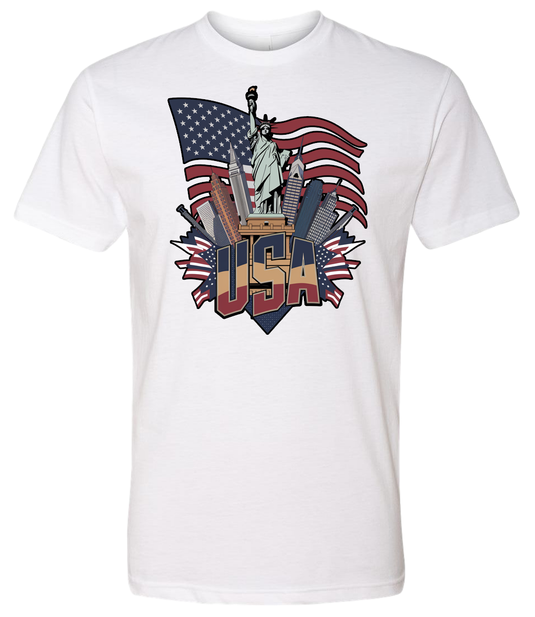 USA New York Statue & Flag
