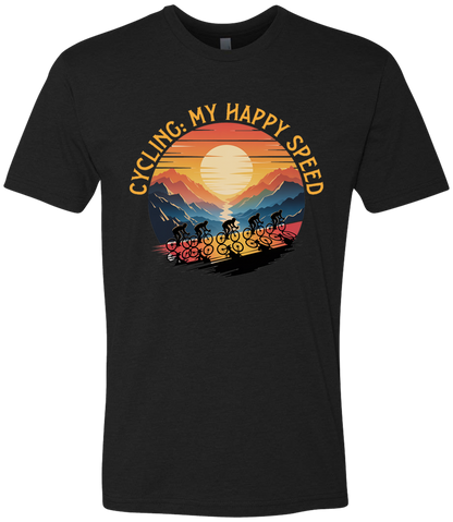 Cycling is my happy speed shirt with a cyclist team moving on uphill