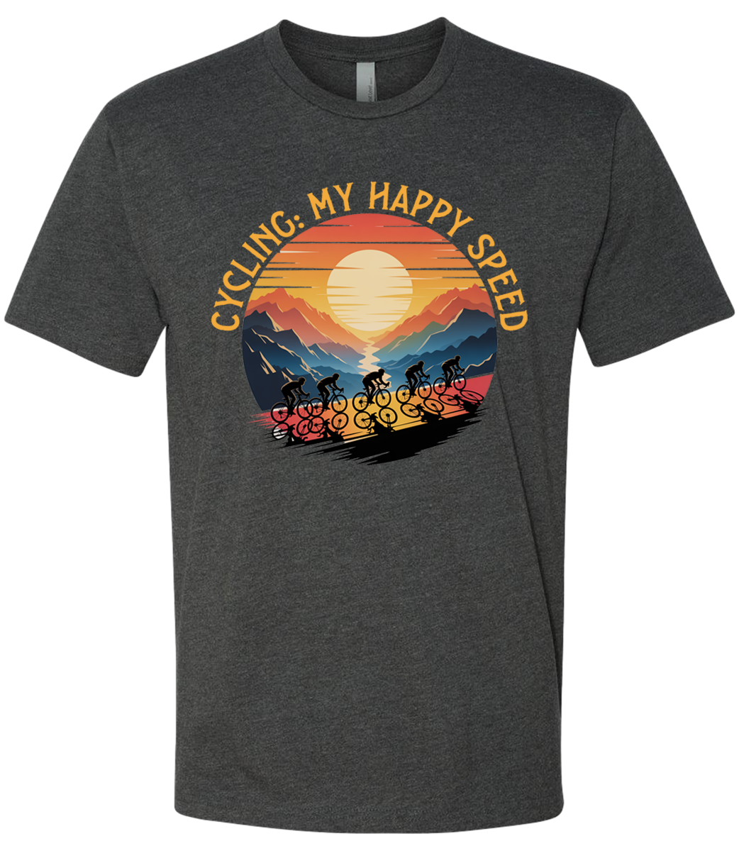 Cycling is my happy speed shirt with a cyclist team moving on uphill