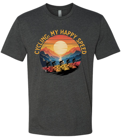 Charcoal Shirt, Cycling is my happy speed shirt with a cyclist team moving on uphill