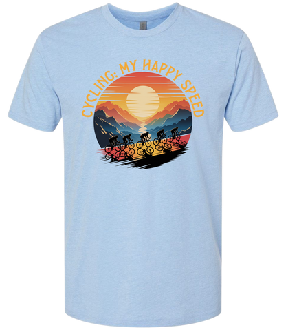 Cycling is my happy speed shirt with a cyclist team moving on uphill
