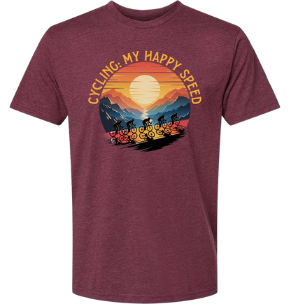 Cycling is my happy speed shirt with a cyclist team moving on uphill