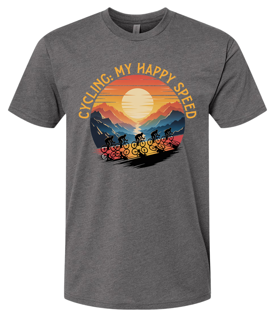 Cycling is my happy speed shirt with a cyclist team moving on uphill