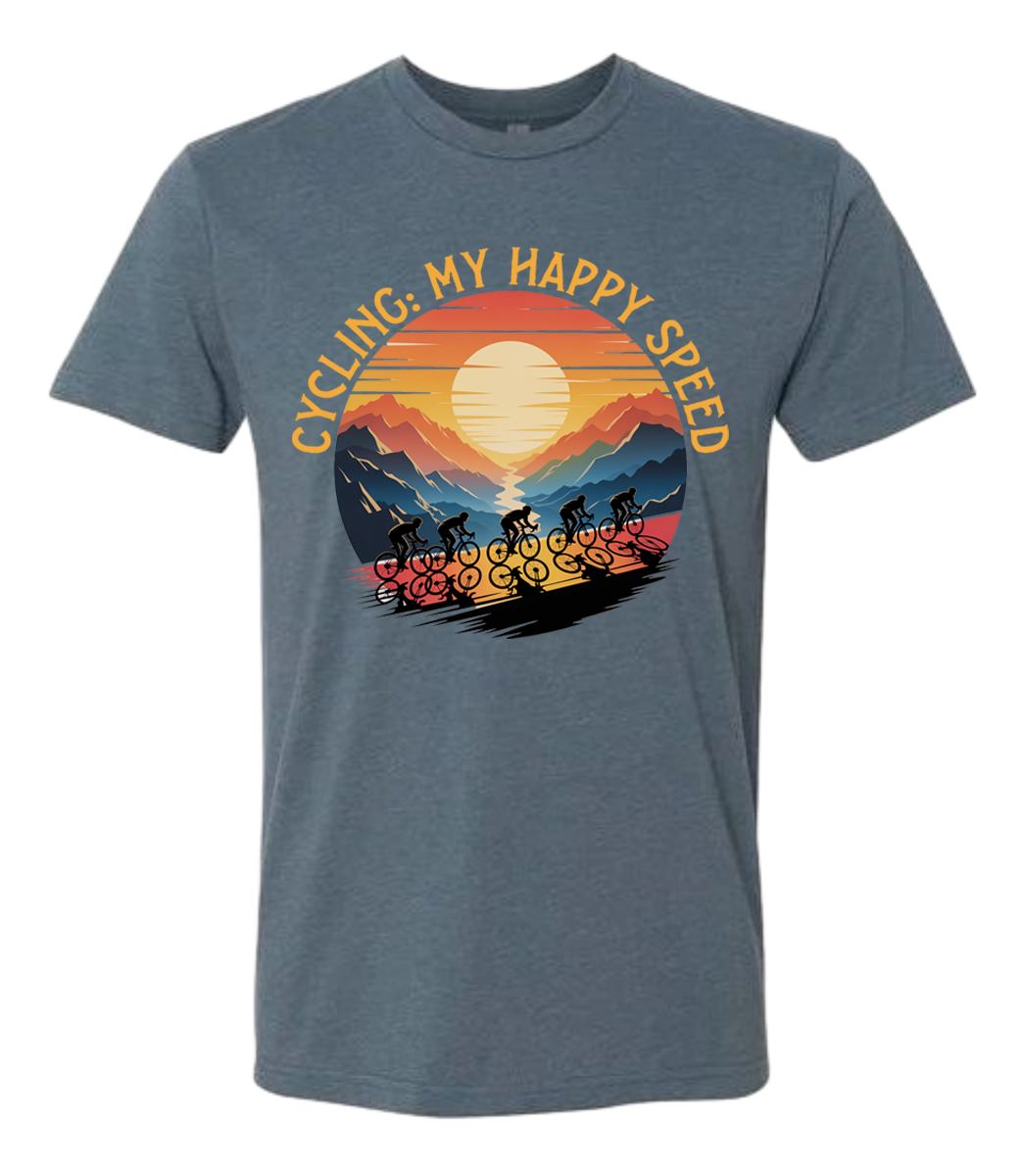 Cycling is my happy speed shirt with a cyclist team moving on uphill