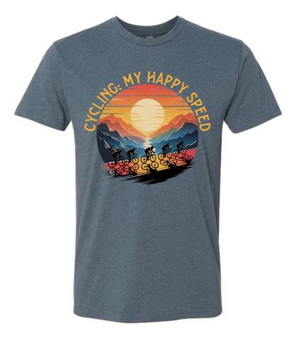 Cycling is my happy speed shirt with a cyclist team moving on uphill