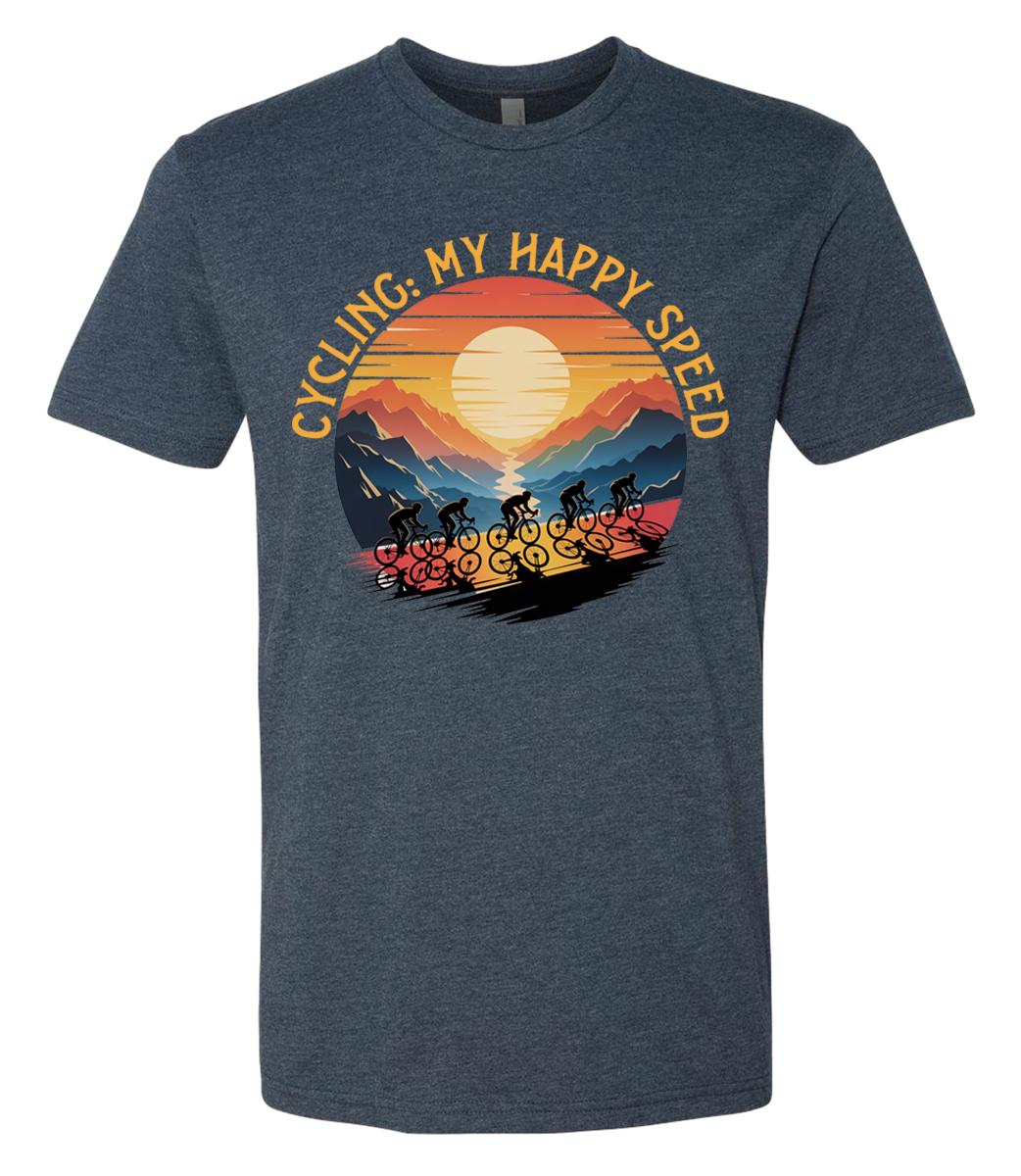 Cycling is my happy speed shirt with a cyclist team moving on uphill