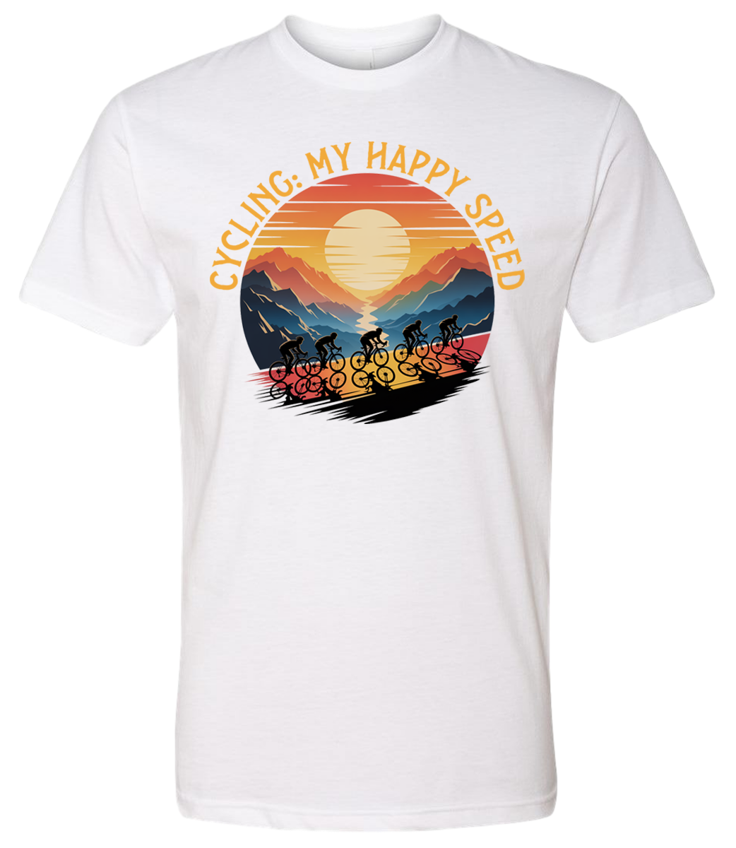 Cycling is my happy speed shirt with a cyclist team moving on uphill
