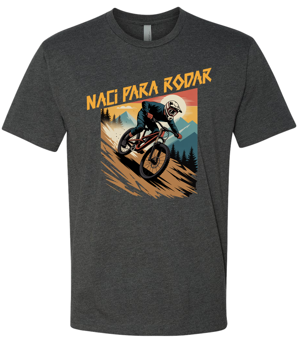 Man outdoors riding a bicycle down hill