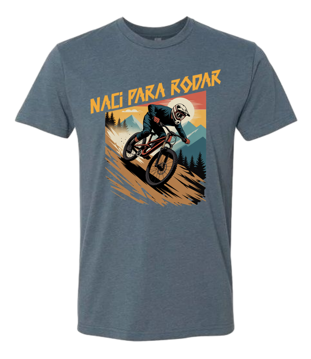 Man outdoors riding a bicycle down hill