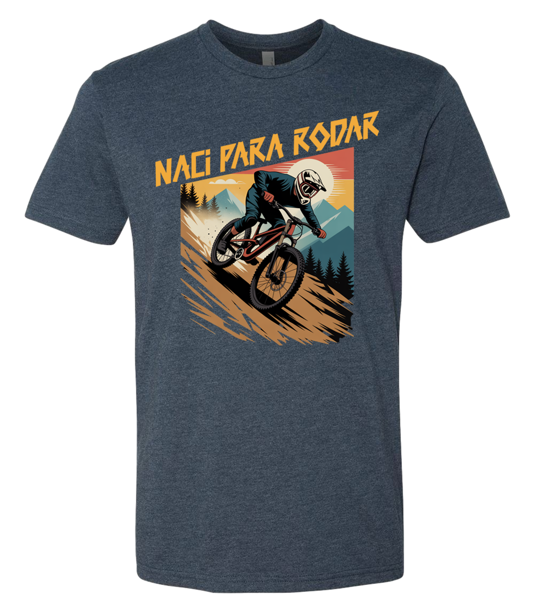 Man outdoors riding a bicycle down hill