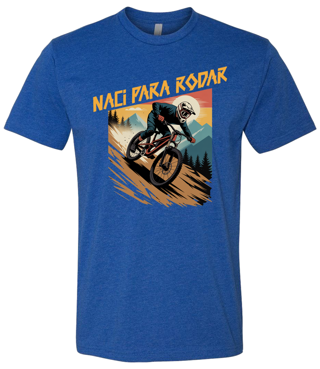 Man outdoors riding a bicycle down hill