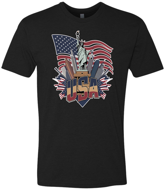 USA New York Statue & Flag