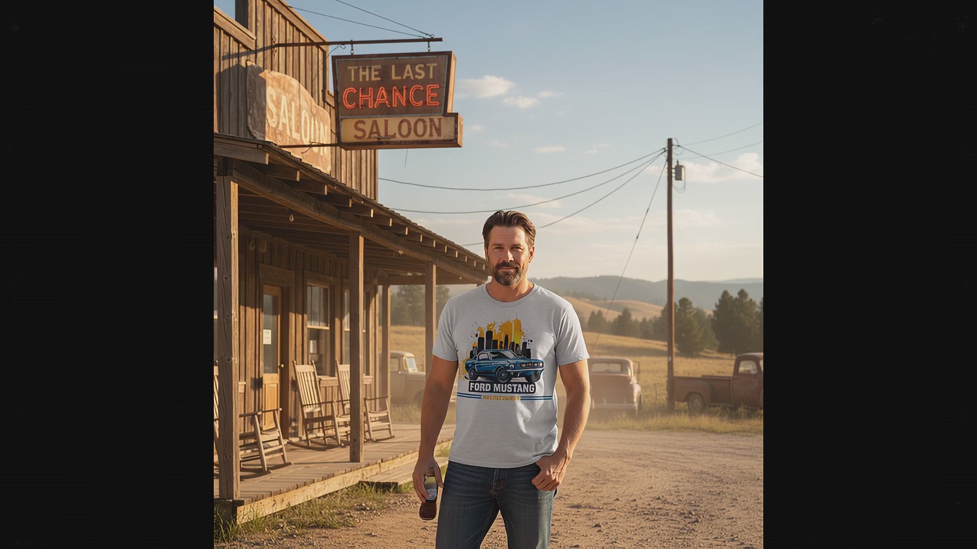 Load video: Man wearing ford mustang shirt